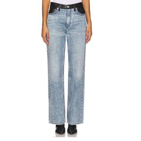 Rag & Bone Shea Combo High Rise Relaxed Straight Jean Lefferts Leather Size 23 - Picture 1 of 5